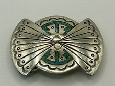 J. Nezzie, Navajo Silver,  Turquoise Coral Inlay, Belt Buckle, 2”X1 1/2”, 1970’s picture