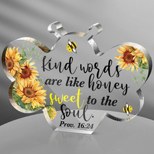 Bible Verse Plaque Scripture Sign Proverbs 16:24 Decor, Bee Shape picture