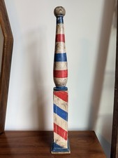 Antique Wooden Barber Pole Trade Sign 27.5” Hand Carved Folk Art Americana picture