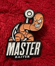 MASTER BAITER enamel pin - fishing worm hook fisherman -  picture