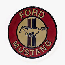 Ford Mustang Round Metal Advertising Sign Plaque Red Beige Blue picture