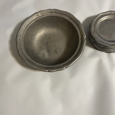 Vtg RWP Wilton ARMETALE Serving Bowl with 8 small 6 inches plates 16 12 marking picture