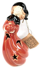 Vintage 1990s Hanna's Handiworks Ceramic Witch Halloween Tealight Candle Holder picture