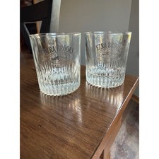 Ezra Brooks Whiskey Rocks Glasses Set of 2 Ribbed Lowball Bourbon Tumblers Clear picture