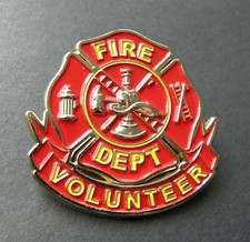 VOLUNTEER FIRE FIGHTER FIRE DEPT MEDALLION SHIELD LAPEL PIN BADGE 1.75 INCHES picture