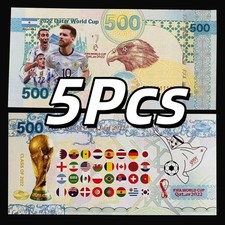 5Pcs, Qatar 2022 Football Games, Messi Commemorative Banknote, Fantasy Note UNC picture