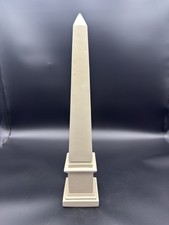 Vintage Polished Stone/Marble Obelisk Sculpture Cream Color 20” Art Deco Signed picture