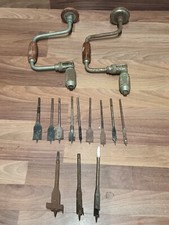 Stanley No. 965B & No. 945A 10 Inch Ratcheting Auger Bit Brace Hand Drill + Bits picture