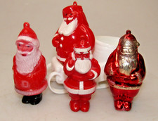 Lot Vintage Hard Plastic Red Santa with Sack Bag Sled Christmas Ornaments USA picture
