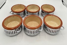 Antique Guernsey Redware Custard Cups Ramekins Silverplated Handled Servers 6 picture