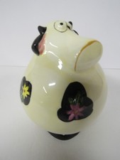 Ceramic Cow Coin Bank With Floral Design and Stopper  picture