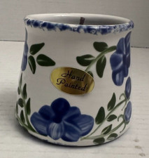 Vintage Papel Giftware Candle Wick Melting Pot Blooms Hand Painted Blue White picture