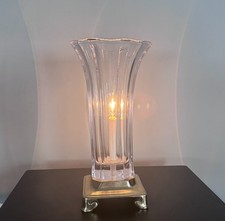 Vintage French Loisel Cut Crystal Brass Table Lamp Hollywood Regency Heavy 13.75 picture