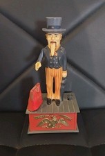Vintage Uncle Sam Mechanical Coin Bank 1975 Hong Kong Antique Plastic Toy picture
