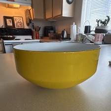 Copco Michael Lax Designs Yellow/White Glossy Enamel Bowl 8in Round 1970s picture