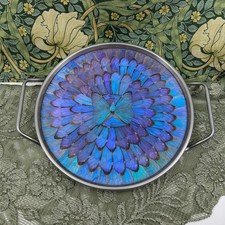 Vintage Brazilian Blue Morpho Butterfly Wing Tray With Handles Layered Wings picture