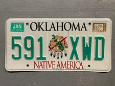 VINTAGE OKLAHOMA LICENSE PLATE NATIVE AMERICA DRUM 🥁 RANDOM LETTERS/NUMBERS picture