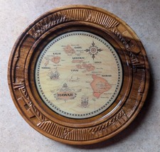 Vtg 1989 Hawaii Map Carved Wood Plate Plaque 8
