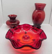Vintage Ruby Red Glass Vase 6.25