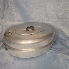 Vintage Aluminum Oval Roaster Roasting Pan w/ Domed Vented Lid Bakelite Handle picture