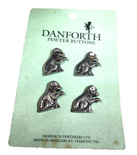 1990 Set of 4 Danforth Pewter Buttons Dogs Puppies NEW On Card made i n Vermont picture