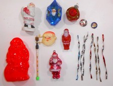 Collection Lot Vintage Santa Candy Containers Ornaments Chalkware Pin Icicles picture