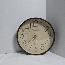 Caravelle by Bulova Wall Clock 1970s Vintage Beige & Brown Gold 7