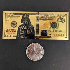24k Gold Foil Star Wars Darth Vader Banknote  w 2022 Niue .999 Silver coin 50k picture