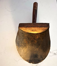 Vintage Original Wood Handle Metal Scoop, Dark Brown Wood, Brown/Black picture