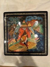 Rare Vintage Mstera Black Laquer Box 1950's Russian Signed Ermak picture