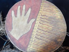 OLD VINTAGE PLAINS INDIAN PAINTED 2 SIDED WAR SHIELD STYLE DRUM - NICE  picture