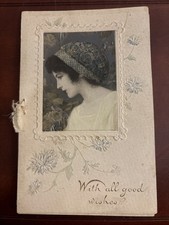 Antique Happy Birthday Woman Wishes Folding Greeting Card Embossed picture