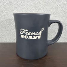Vntg 2011 Starbucks French Roast Embossed Script Navy Coffee Cup Mug Bone China picture