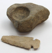 Native American Nutting Stone Indian Grinding & Arrowhead from old estate picture