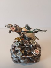 STUNNNIG VTG Pewter Crystal Bird Flowers Trinket Box Enameled .... picture