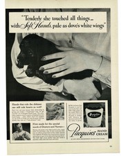 1946 Pacquin's Hand Cream woman holding puppy Vintage Print Ad picture
