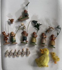 Vintage Seven Wooden Children w/Flower Figurine Hand Painted Germany picture