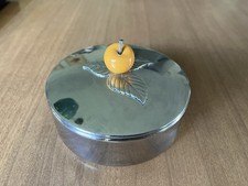 Vintage Chase USA Chrome Powder Box Dish Metal Wood Apple Leaves Art Deco picture