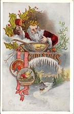 Vintage 1910's Santa Claus Drinking Wine & Getting Drunk Christmas Postcard RARE picture