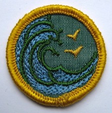 Vintage Girl Scout Cadette 1963-1974 SWIMMER BADGE Sea Ocean Water Waves Patch picture