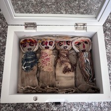 Handmade Folk Art Cloth Dolls – Set of 4 Primitive Embroidered Face Rag Dolls picture