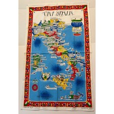 Vintage Italian Wine Map Tea Towel 100% Cotton Made in Italy 20in picture