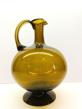 Vintage Large Hand Blown Amber Glass Pitcher 10