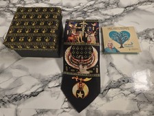 NEW - Egyptian Themed Shriners Shriner Black And Gold Mason Masonic Tie With Box picture