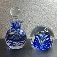Stunning Vintage Joe Hamon glass Perfume Bottle 87/Tim Hamon Blue swirl Glass89 picture