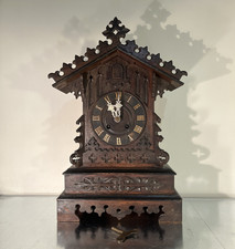 Antique Black Forest Bracket Clock Cuckoo Clock Mantle Clock 30 Hour Spring Runs picture