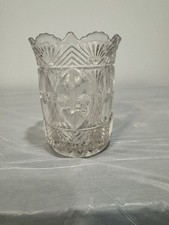 Antique Clear Pressed Glass Jar Vase Scalloped Rim Starburst Base picture