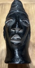 Vintage Antique Black TerraCotta Clay African Tribal Head Statue 12” Tall NICE picture