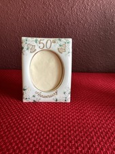 Lefton 50th Anniversary Handpainted Porcelain 4” X 5” Photo Frame #1197 picture