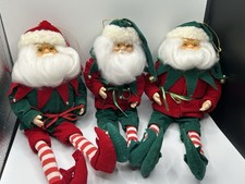 (3) VTG SILVISTRI 11” Christmas Santa Elves Ornament/ Poseable/mantle Huggers picture